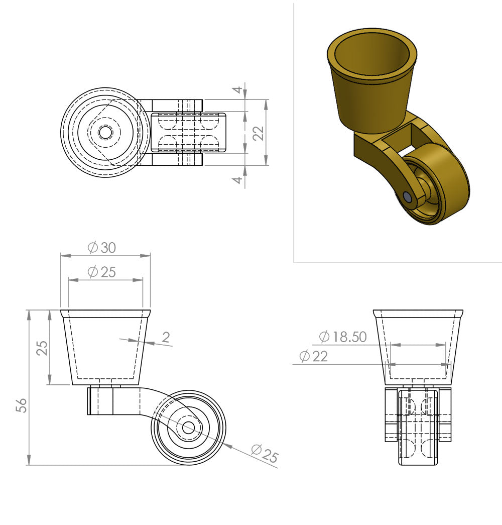 Antik Messing Castor Runde Tasse