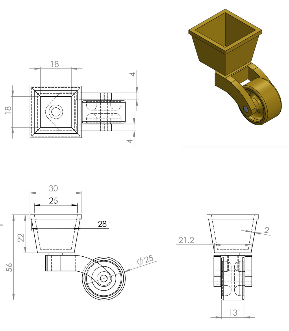 Castor Square Cup aus Messing