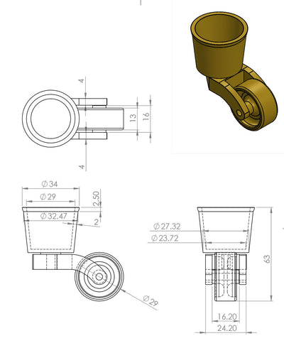 Antik Messing Castor Runde Tasse