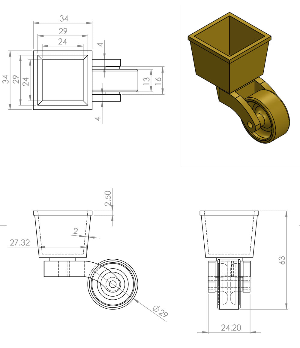 Castor Square Cup aus Messing