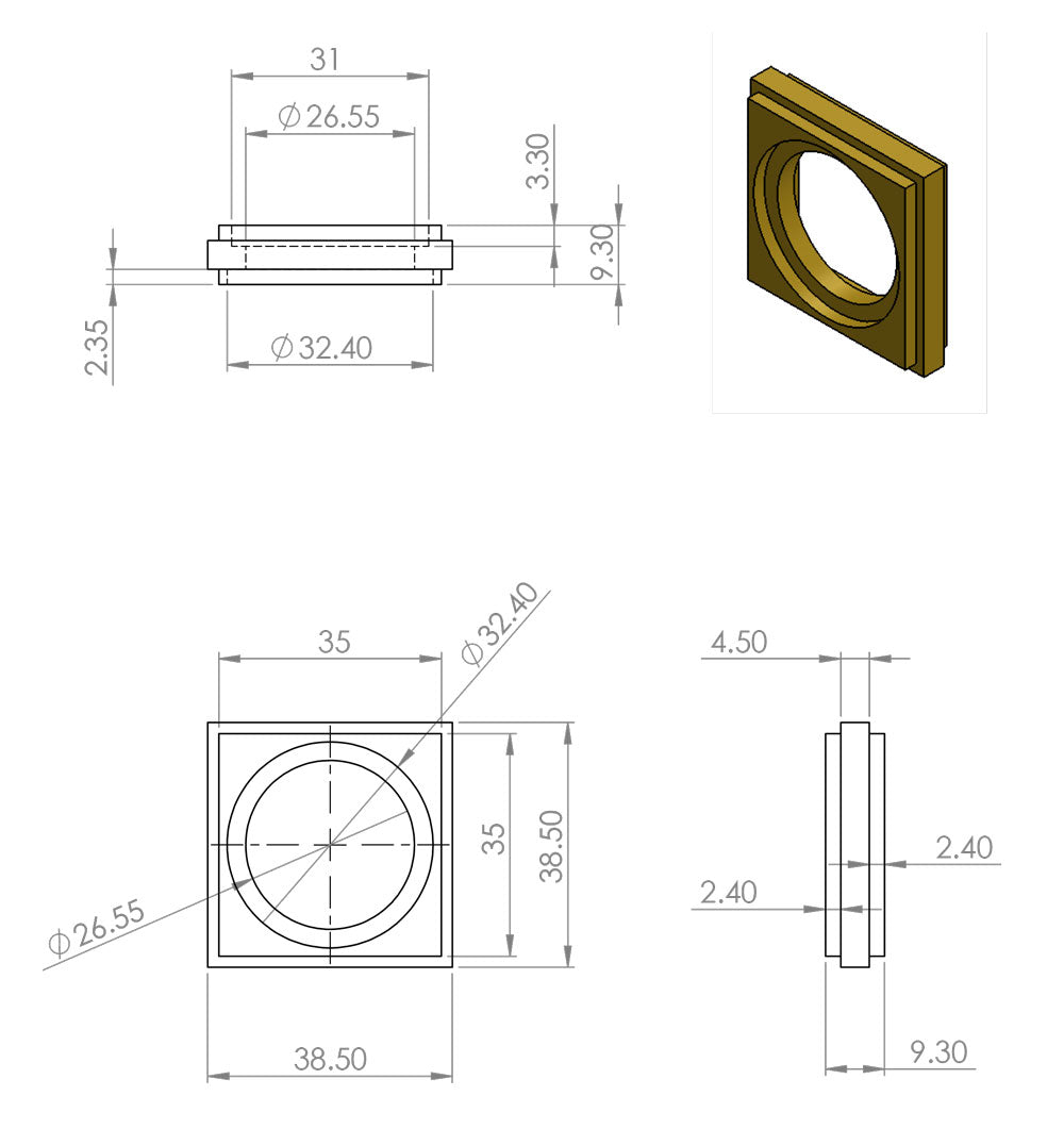 Messing-Schraubrolle mit quadratischer Verzierung