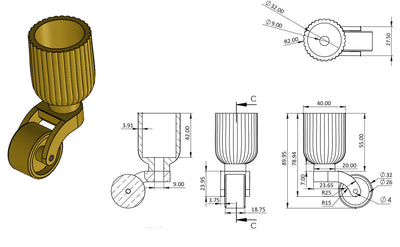 Antik-Messing Castor Round Reeded Cup