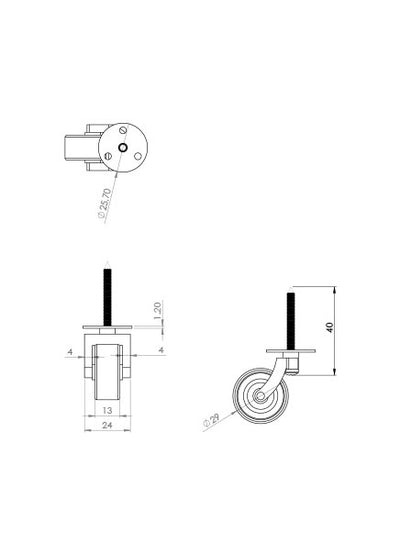 Matt Black Screw Castor with Round Embellisher 29mm