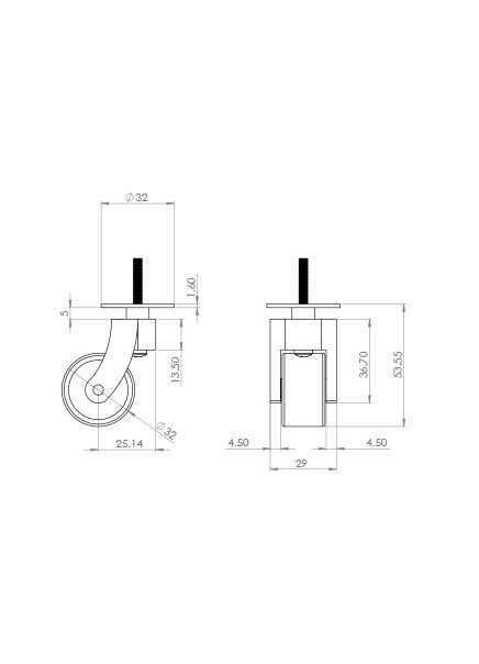 Black Matt Screw Castor with Square Embellisher 32mm