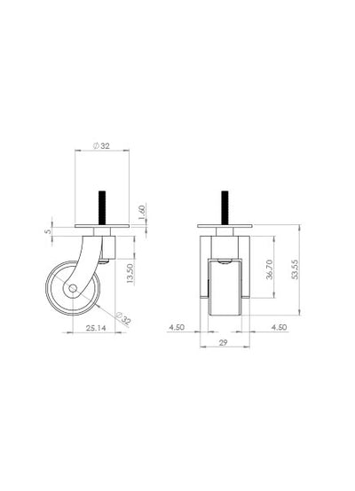 Black Matt Screw Castor with Square Embellisher 32mm