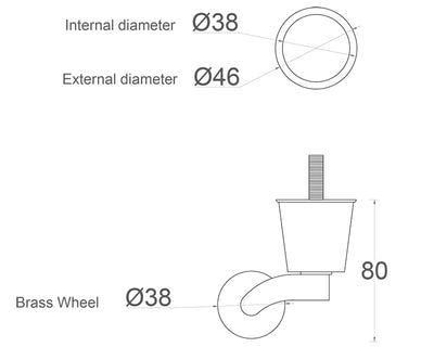 Brass Castor Round Cup Large with 5/16 Threaded Bolt (United States)