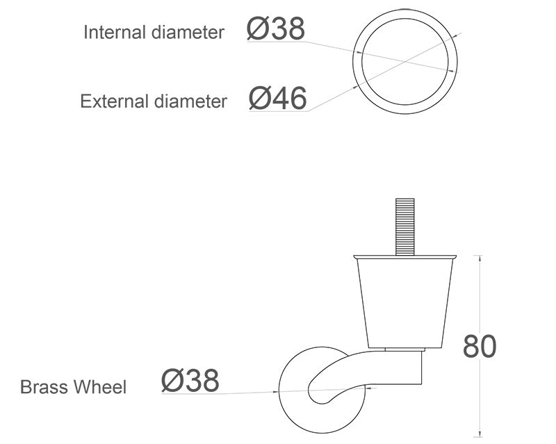 Chrome Castor Round Cup Large with 8mm Threaded Bolt (UK)