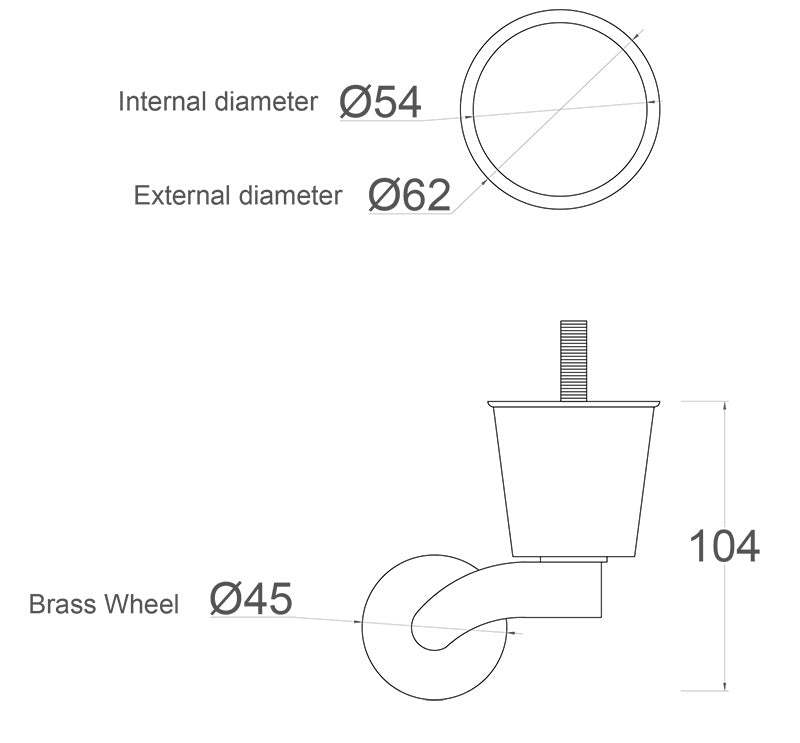 Brass Castor Round Cup Extra Large with 5/16 Threaded Bolt (United States)