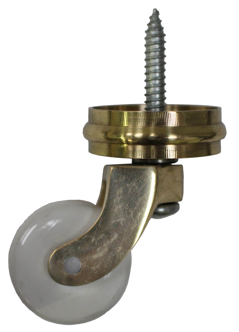 Brass Screw Castor with White Ceramic Wheel and Round Embellisher 32mm