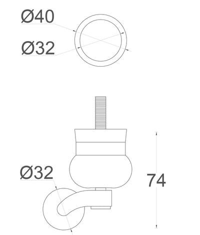 Chrome Cauldron Castor with Threaded Bolt