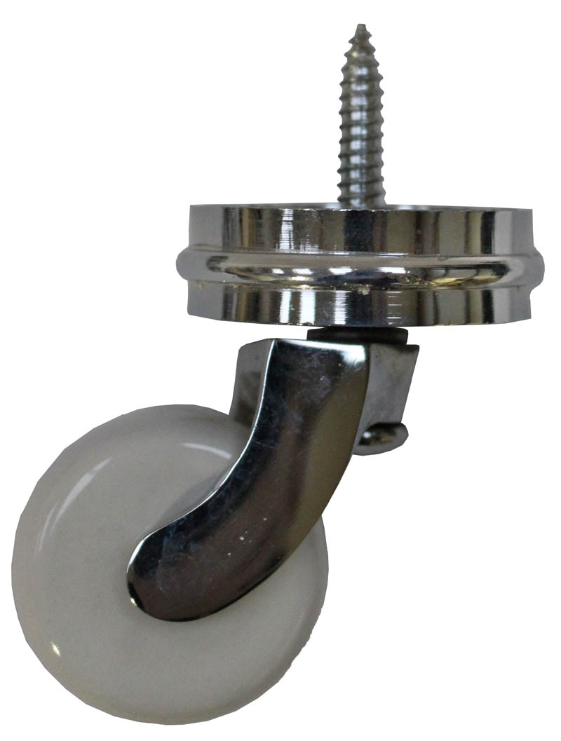 Chrome Screw Castor with White Ceramic Wheel and Round Embellisher 38mm