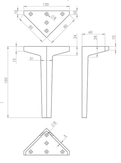 Elba Solid Brass Short Metal Legs