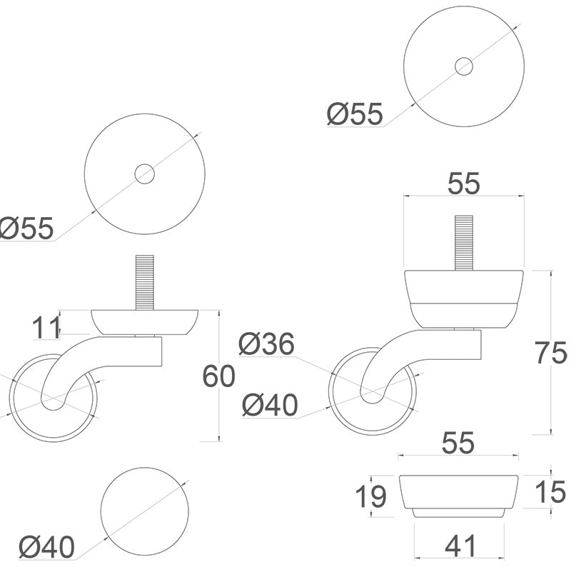 Gail Furniture Legs with Large Shallow Castors