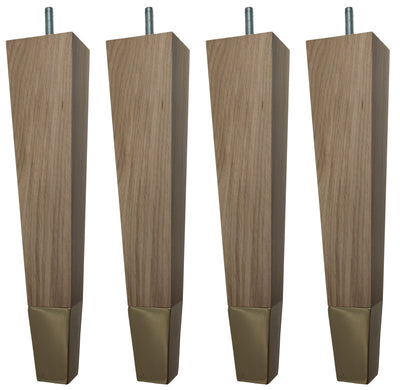 Joana Solid Oak Square Furniture Legs - Raw Finish - Brass Slipper Cups - Set of 4