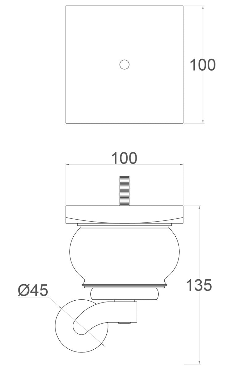 Leonie Solid Walnut Furniture Legs with Extra Large Shallow Cup Castors