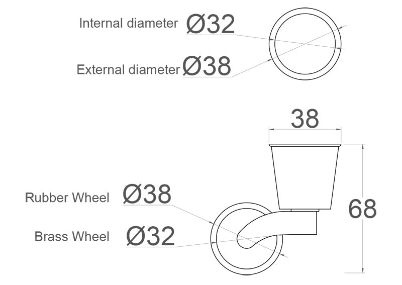 Brass Castor Round Cup with Double Rubber Tyre