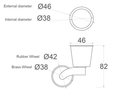 Brass Castor Round Cup with Rubber Tyre