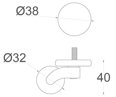 Brass Castor Round Shallow Cup with Threaded Bolt