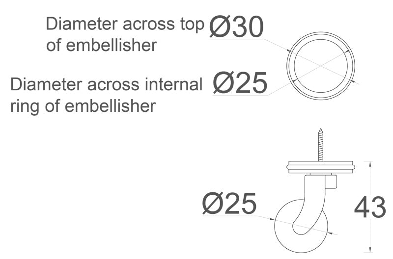 Chrome Screw Castor with Round Embellisher