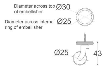 Chrome Screw Castor with Rubber Tyre and Round Embellisher 