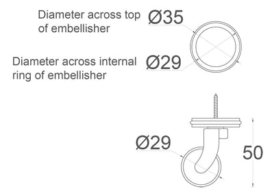 Chrome Screw Castor with Rubber Tyre and Round Embellisher 