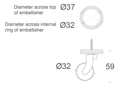 Chrome Screw Castor with Rubber Tyre and Round Embellisher 