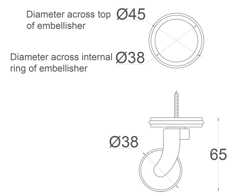 Chrome Screw Castor with Rubber Tyre and Round Embellisher 