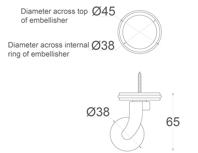 Chrome Screw Castor with Round Embellisher