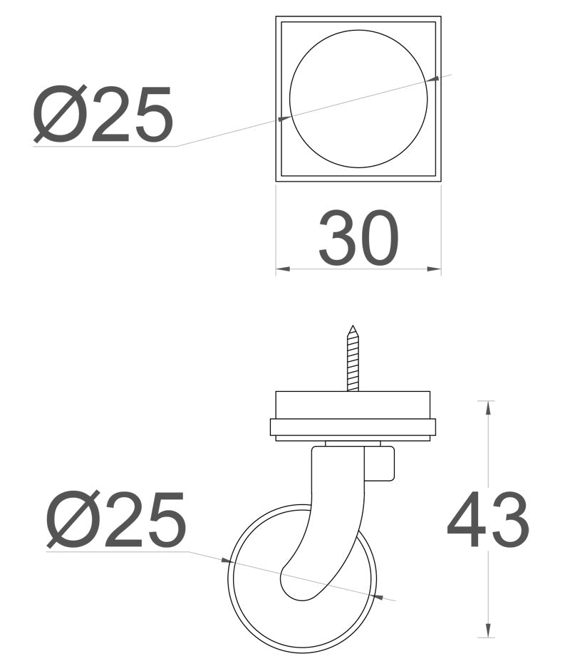 Chrome Screw Castor with Rubber Tyre and Square Embellisher