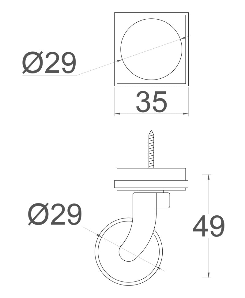 Chrome Screw Castor with Rubber Tyre and Square Embellisher