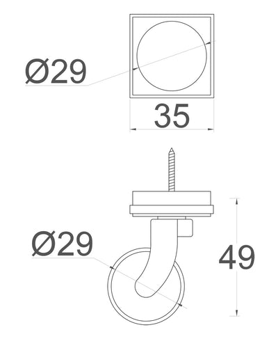 Chrome Screw Castor with Rubber Tyre and Square Embellisher