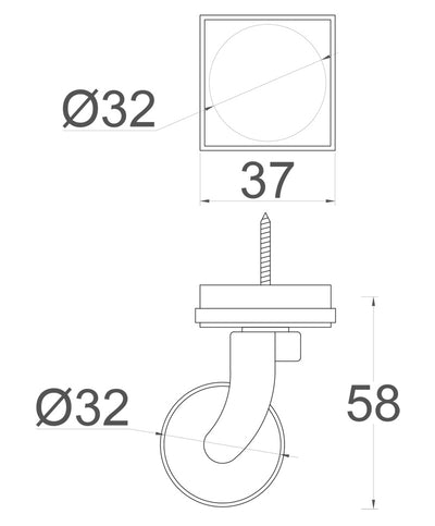 Chrome Screw Castor with Rubber Tyre and Square Embellisher