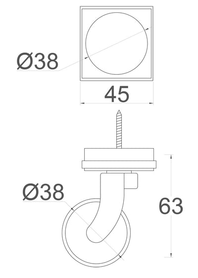 Chrome Screw Castor with Rubber Tyre and Square Embellisher