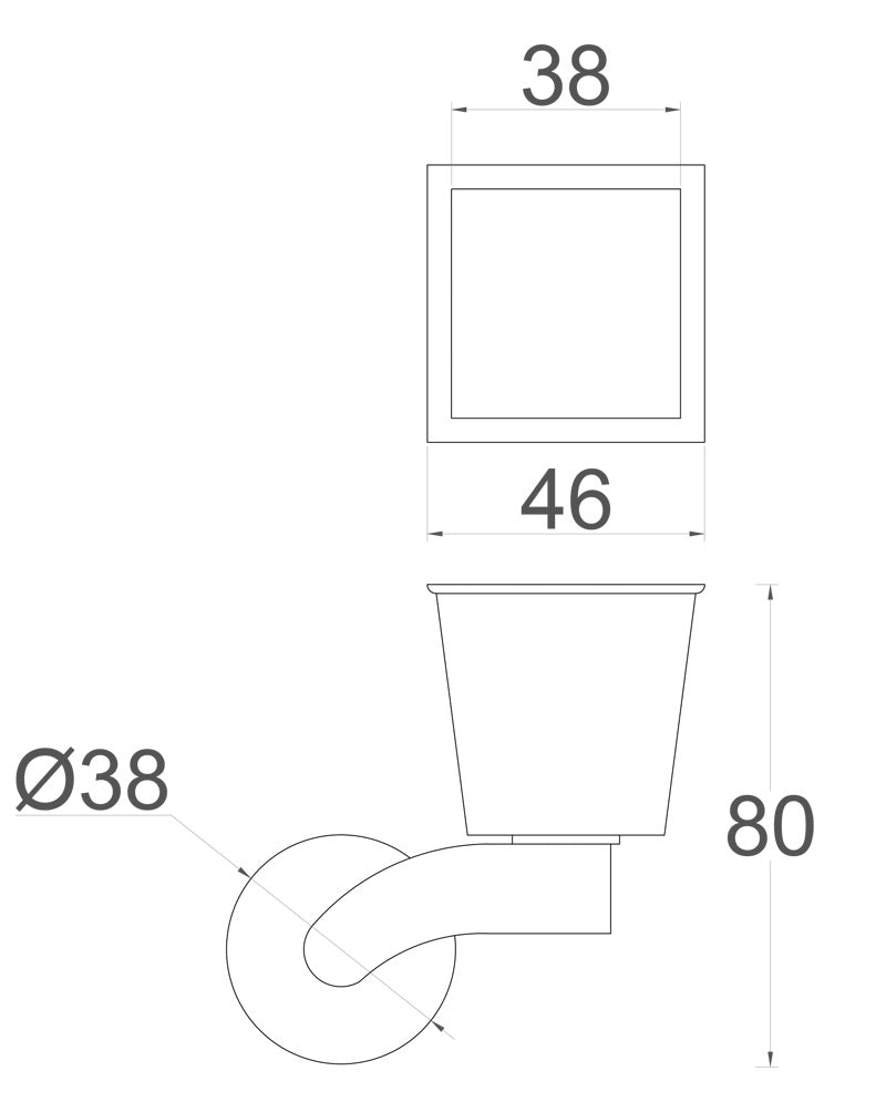 Chrome Castor Square Cup with Threaded Bolt